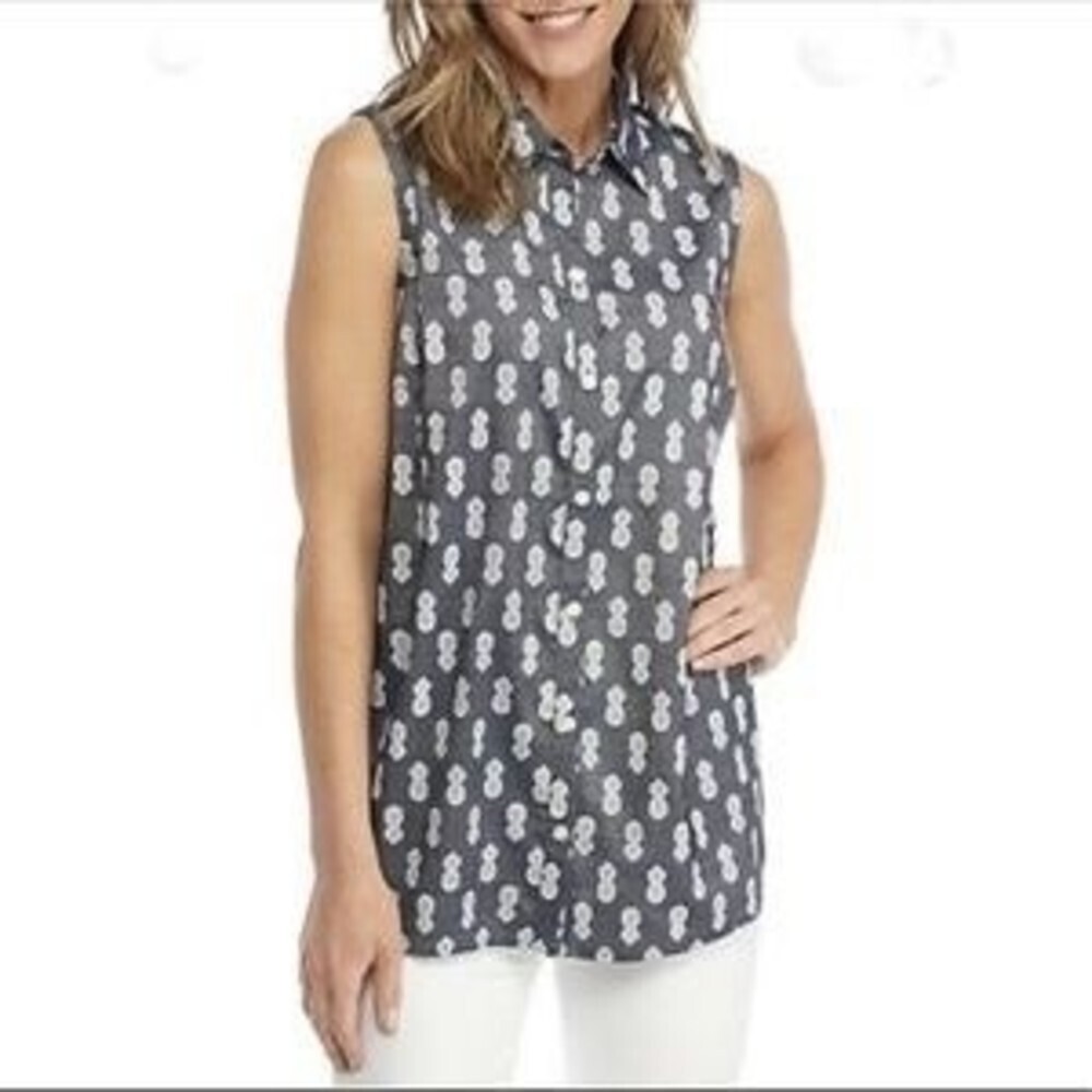 Kim Rogers Pineapple Sleeveless Button Down M